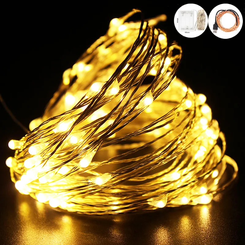 

LED String lights 10M 5M 2M Silver Wire Fairy light Christmas Wedding Party Decoration Powered by Battery USB led Strip lamp