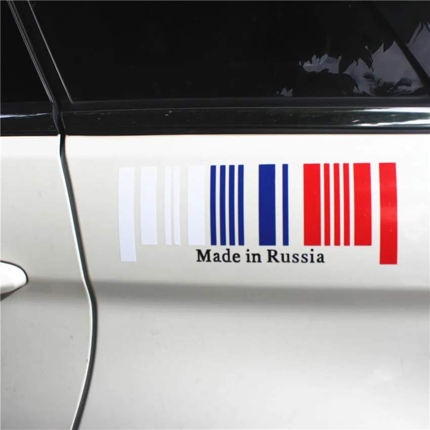 

Made in Russia Flag Bar Code Car Stickers PVC Decal Styling For GAZ Izh Kamaz Lada UAZ AvtoVaz Avtotor Moskvich TaGaz SOK
