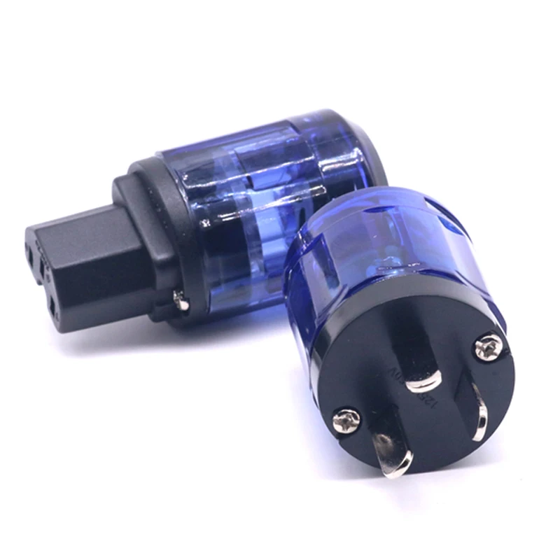 2pc Audio AMP US AC Power Plug IEC Connector Rhodium Plate Transparent Blue C037