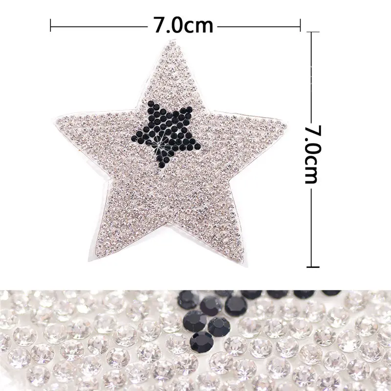 6.5cm rhinestone star stickers rhinestones applique 5pcs/pack hotfix heat transfer design iron on For kids garment bag shoe - Color: Style 7