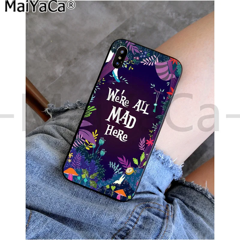 Черный чехол MaiYaCa Alice in Wonderland cat из ТПУ для iphone 11 pro X XS MAX 66S 7 7plus 8 8Plus 5s XR