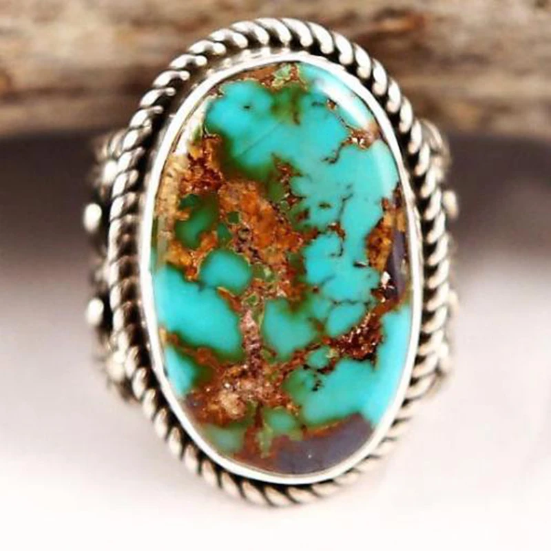 

Vintage Natural Turquoises Rings for Women Men Antique Natural Stone Opal Finger Ring Wedding Anniversary Boho Jewelry Z2J418