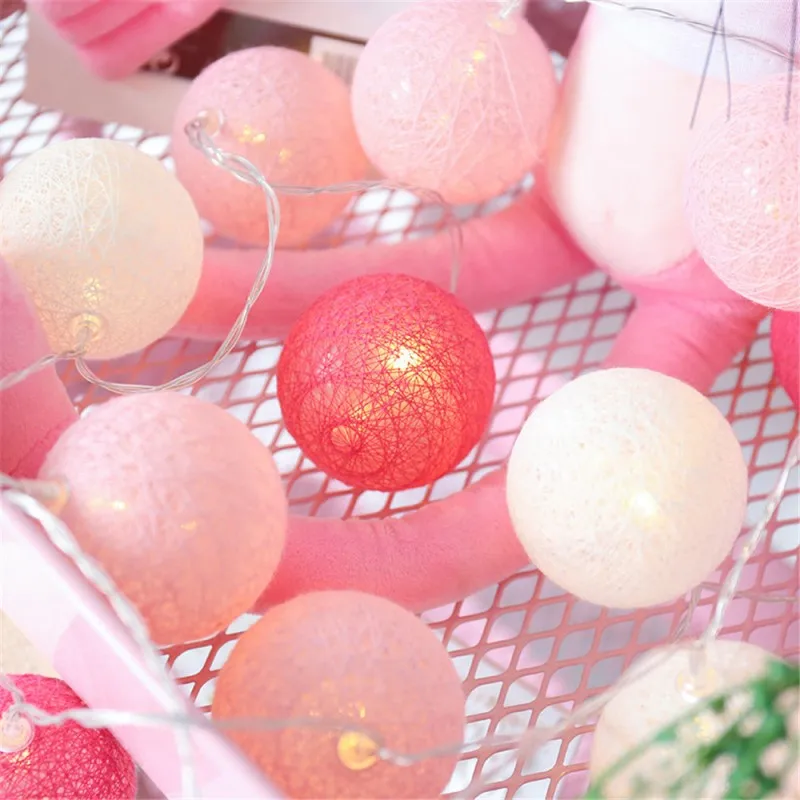 pink Светодиодный мяч струнные светильники, 3 M 20 светодиодный/6 M 40 светодиодный теплые огни ватным тампоном Праздничная гирлянда Фея свет Рождества для девочек Спальня - Испускаемый цвет: pink