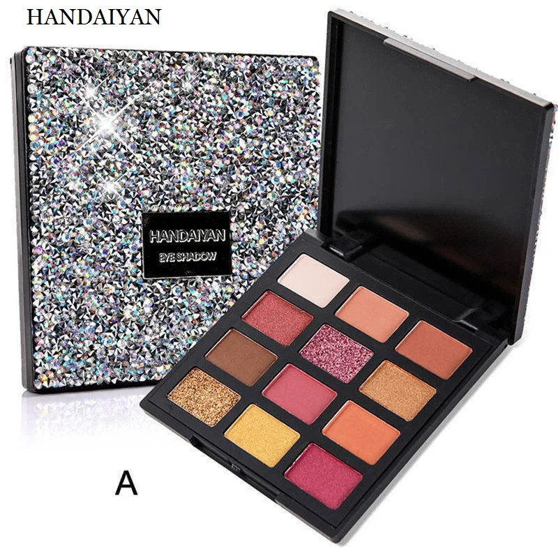 

HANDAIYAN Diamond Shinning Package Eyeshadow Disc Pearlescent Matte Sequin Velvet 12 Color Eyeshadow Palette Diamond Eye Shadow