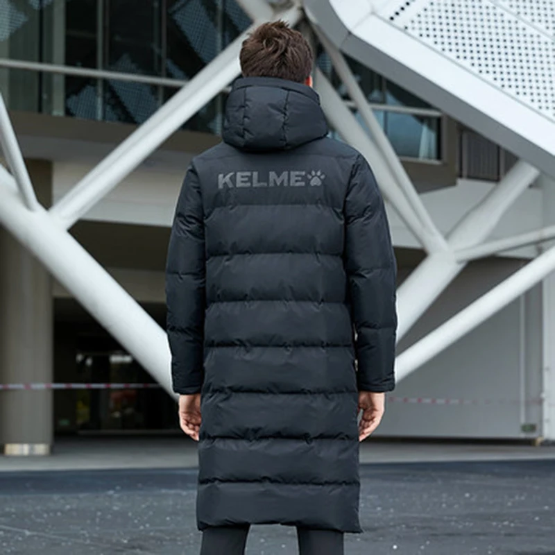 KELME Men Winter Jacket Long Solid Sports Training Coat Male
