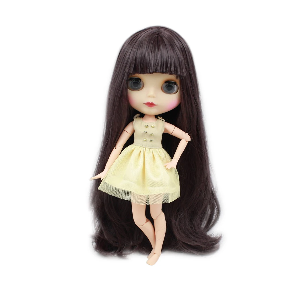 

Nude 1/6 joint blyth doll matte face white skin Deep purple hair with bangs diy with makeup 30cm girl gift No.9219