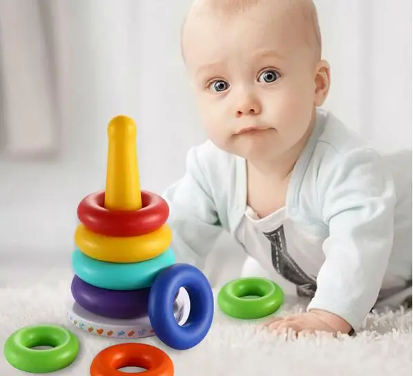 Симпатичные Красочные радужные башня Блок Детские игрушки укладки кольцо шаблон образования игрушки интеллектуальное развитие игрушки