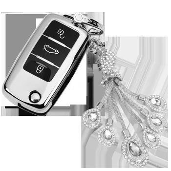 

For Volkswagen Key case cover For lavida Sagitar Bora C-TREK Phoenix crystal Hanging ornament Full Cover Key Shell Protector TPU