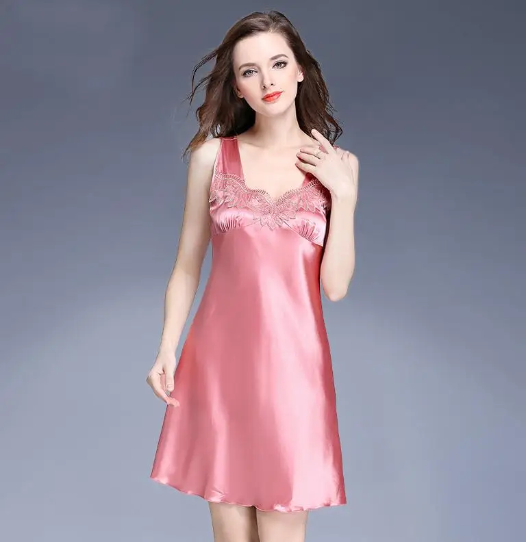 Летние Новые брендовые дизайнерские женские шелковистые платья ночная рубашка Однотонная ночная рубашка плюс размер 4XL женский Мягкий Ночной костюм из вискозы домашняя одежда - Цвет: coral