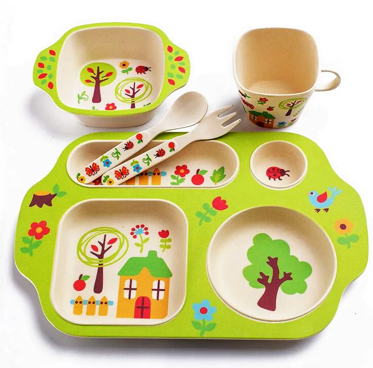 Baby Kids 5pcs Cutlery Set Bowls Cup Fork Spoon Dinner Tableware Toddler Dinning