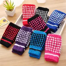 Winter Warm Fingerless Gloves Unisex Womens Mens Gray Solid Wool Knitted Mitten Fitness Gym Tactical Gloves