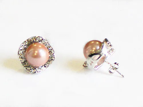 

2 colors wholesale Beautiful pink/ yellow 8mm shell pearl earrings jewelry #002