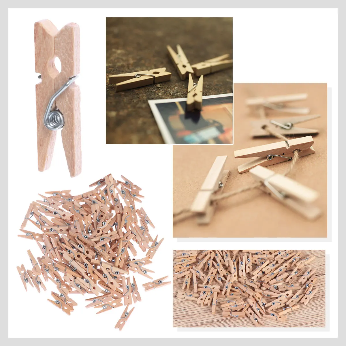 

100pcs Mini Natural Wooden Clothespins Clothes Pegs Pins Photo Hanging Craft Clips for home Laundry Hangers Wedding Party 2.5CM
