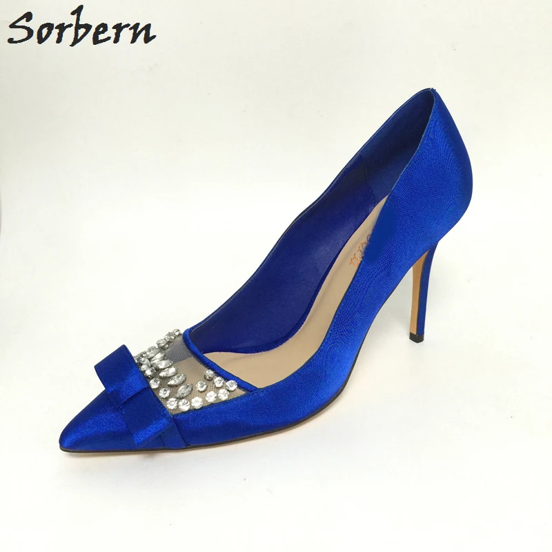 

Sorbern Royal Blue Crystals Woman Pointed Toe Slip-on Super Sexy Shoes High Heels Tacones Altos Mujer Dress Pump Shoes Wedding