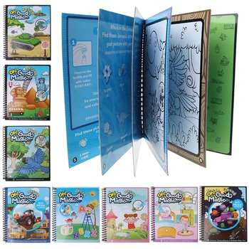 

OOTDTY Children Cartoon Water Coloring Books with Magic Pen Set Paint Learning Notebook Educational Kids Drawing Books Gifts