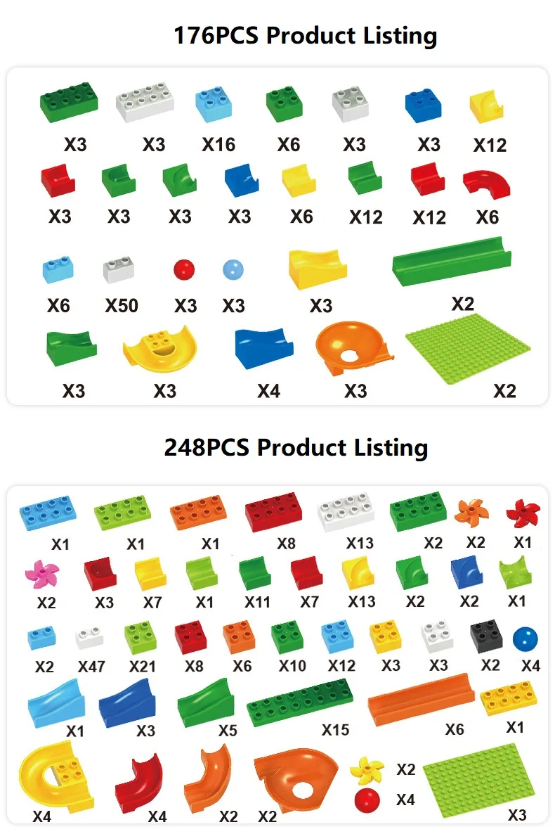 54-248 шт мраморный гоночный лабиринт, Шариковая дорожка строительные блоки пластиковые воронки слайды блоки большого размера совместимые Duploing блоки