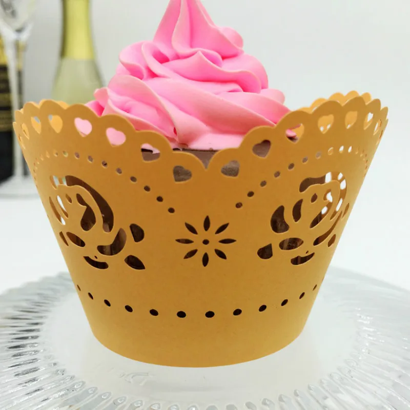 

100Pcs Hollow Out flower Cake Paper Wrap Cupcake Wrapper Cake Cups Wedding Birthday Decoration Party Supplies 8ZSH173