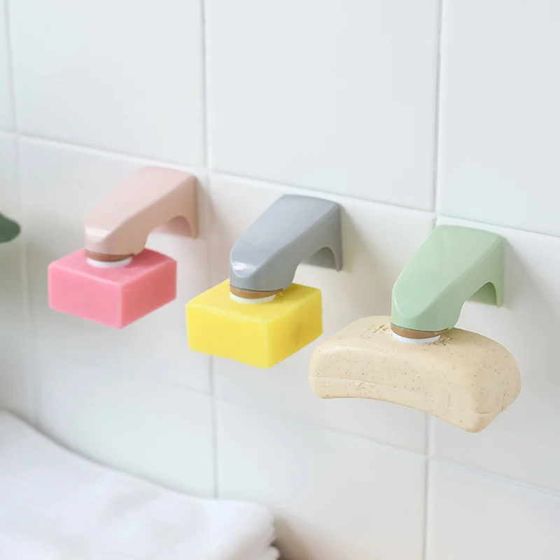 

5 Colors Bathroom Accessories Wall Mounted Storage Rack Wooden Soap Dish with Sticker Soap Shelves Magnetic Soap Holders