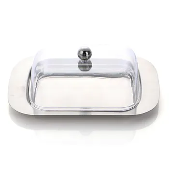 

1Pc Durable Stainless Steel Butter Dish Box Container Cheese Server Storage Keeper Tray With Acrylic Lid For Kitchen Dinnerware