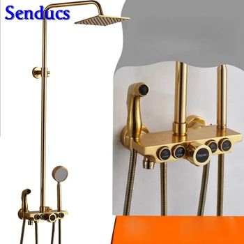 

Senducs Space Aluminum Gold Shower Set with Quality Aluminum Bathroom Bidet for Hot Sale Bathroom Gold Shower Set