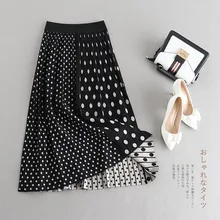 INNASOFAN юбка женская Осень-Зима вязаная плиссированная юбка высокая талия евро-американская мода шикарная длинная юбка с точки жаккарда