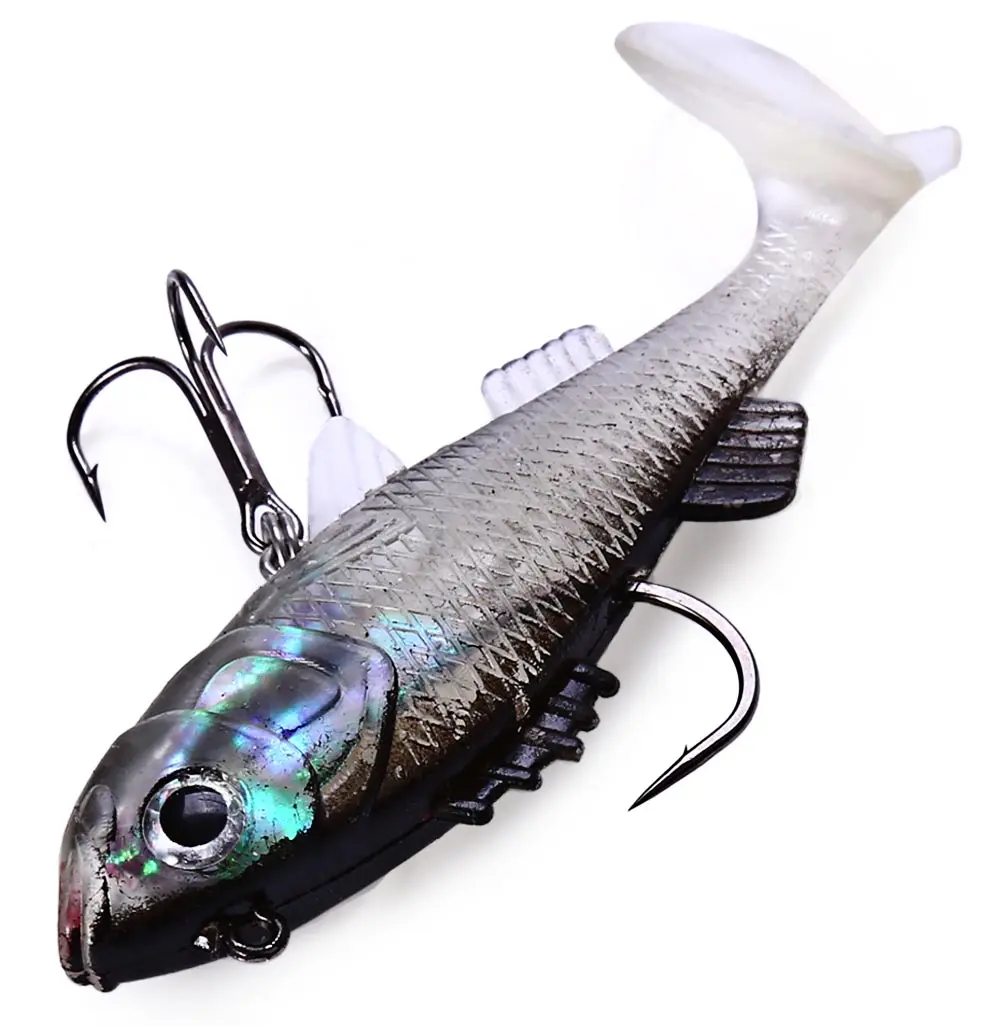 7.6cm Fishing Lure Soft Bait Artificial Paillette Shad with Treble Tackle Hooks