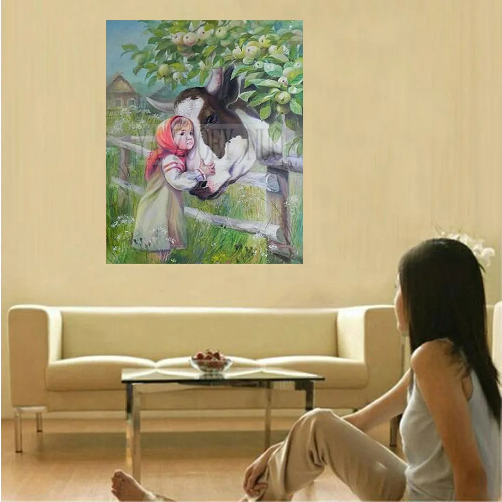 

YA ZOOEY NUO DIY Diamond Embroidery Girl and cow Diamond Paintings Cross Stitch square Resin Rhinestone Mosaic Decor gifts H1730