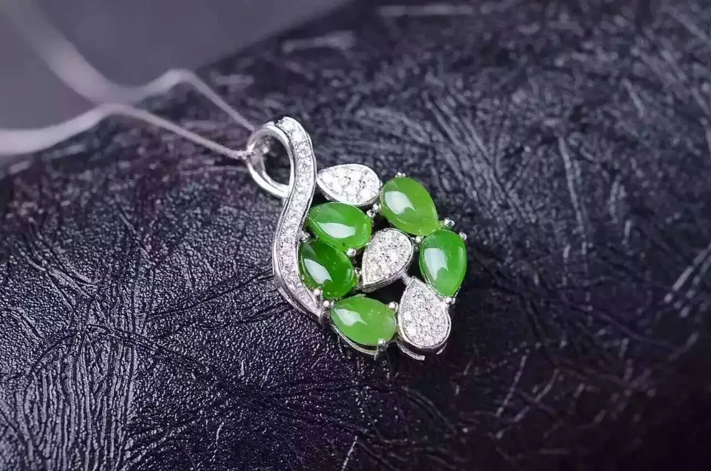 

natural green jasper pendant S925 silver Natural gemstone Pendant Necklace trendy Elegant big Flower women girl party jewelry
