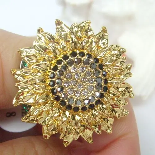 Великолепное черное женское кольцо для коктейля с подсолнухом CR319C3|cocktail ring|ring