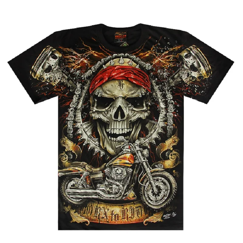 

American moto biker culture t shirts men summer cotton motorcycle green light luminous baggy t-shirts male skulls rock punk tops