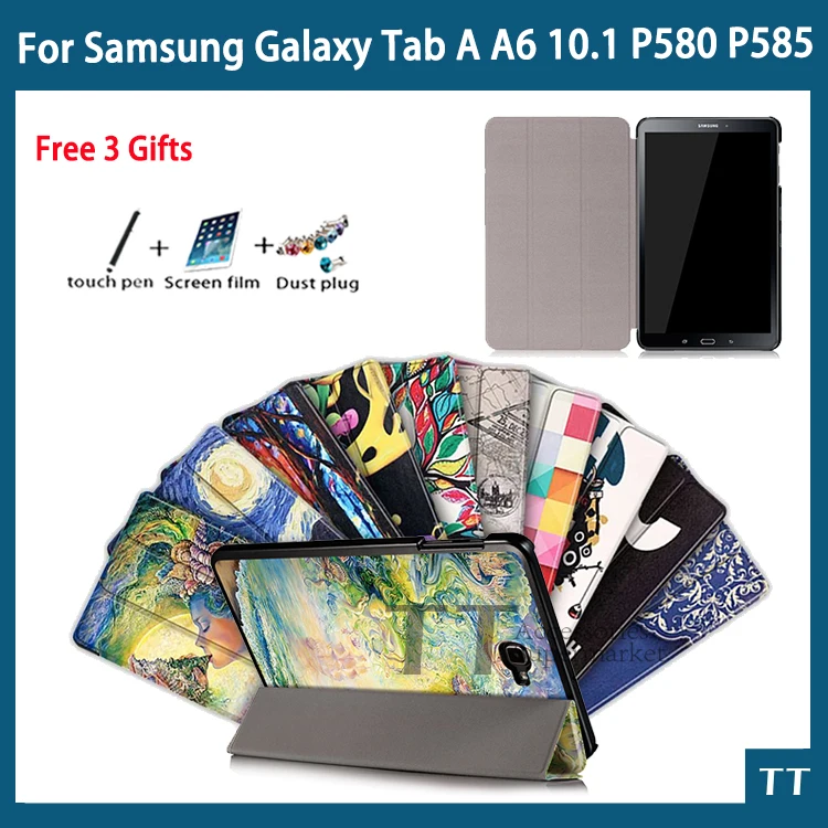 

High quality case cover For Samsung GALAXY Tab A A6 10.1 P580 P585 10.1" Smart Cove+free 3 gifts