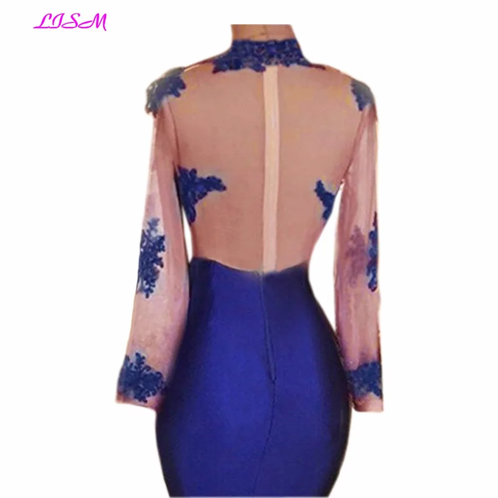 New Arrival Mermaid Rose Evening Dresses Long Sheer Sleeves Party Gowns Sexy Backless Floor Length Formal Dress women elegant