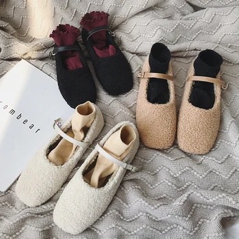 

EOEODOIT Curly Retro Shoes Ballet Flats Women Spring Autumn Women Flat Heel Square Toe Lady Sweet Shoes 2019 Newest