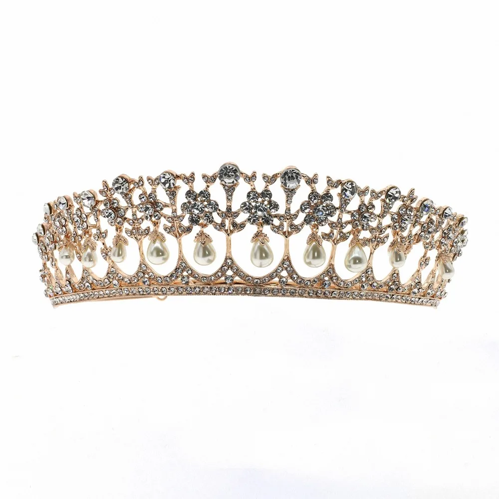 

ASNORA Pearls Zircon Tiaras Bridal Crown Headband Women Headpiece Floral Wedding Hair Accessories Crystal Bride Hair Jewelry