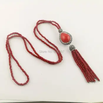 

4Pcs Crystal Rhinestone Paved Water Drop Shell With Red Color Crystal Tassels Chains Charms Necklaces Pendants Jewelry Finding