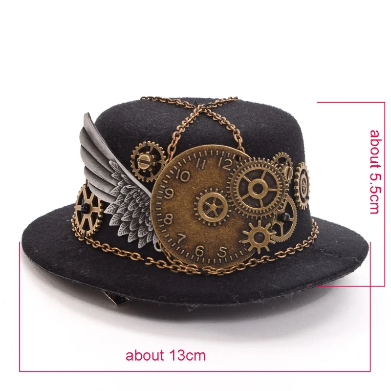 Retro Викторианский стимпанк Mini Top Hat зажим для волос Готическая Gears Wing цепи головной убор