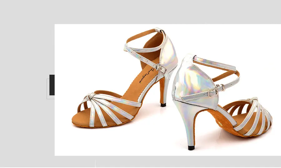 Ladingwu/туфли для латинских танцев; обувь для сальсы; обувь для танцев; Цвет Серебристый; Обувь для бальных танцев из искусственной кожи; женская обувь на каблуке 6-10 см