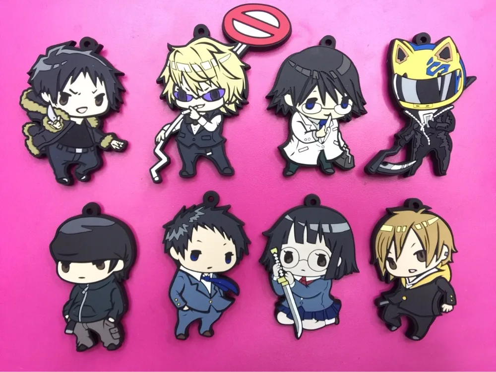 

8pcs/lot Durarara Original Japanese anime figure rubber Silicone sweet smell mobile phone charms/key chain/strap G445