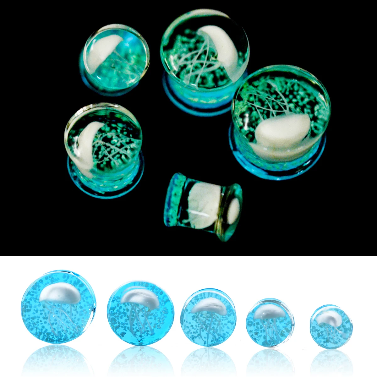 2pcs 8-16mm Green Jellyfish Grass Ear Plug Ocean Double Flared Translucent Bright Ear Gauge Expander Ear Piercing Body Jewelry