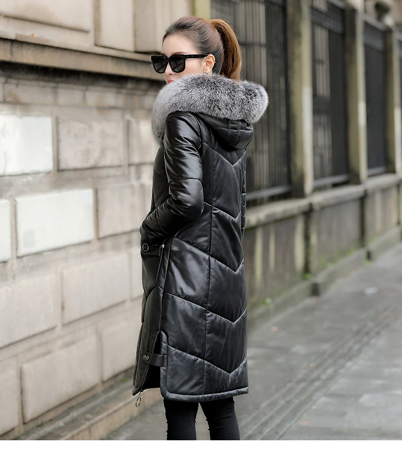Women Winter Genuine Leatherr Down Coat 2018 New Fashion Slim Winter Jacket Women Down Jackets Fur Fox Collar Long Outwear CH679 (7)