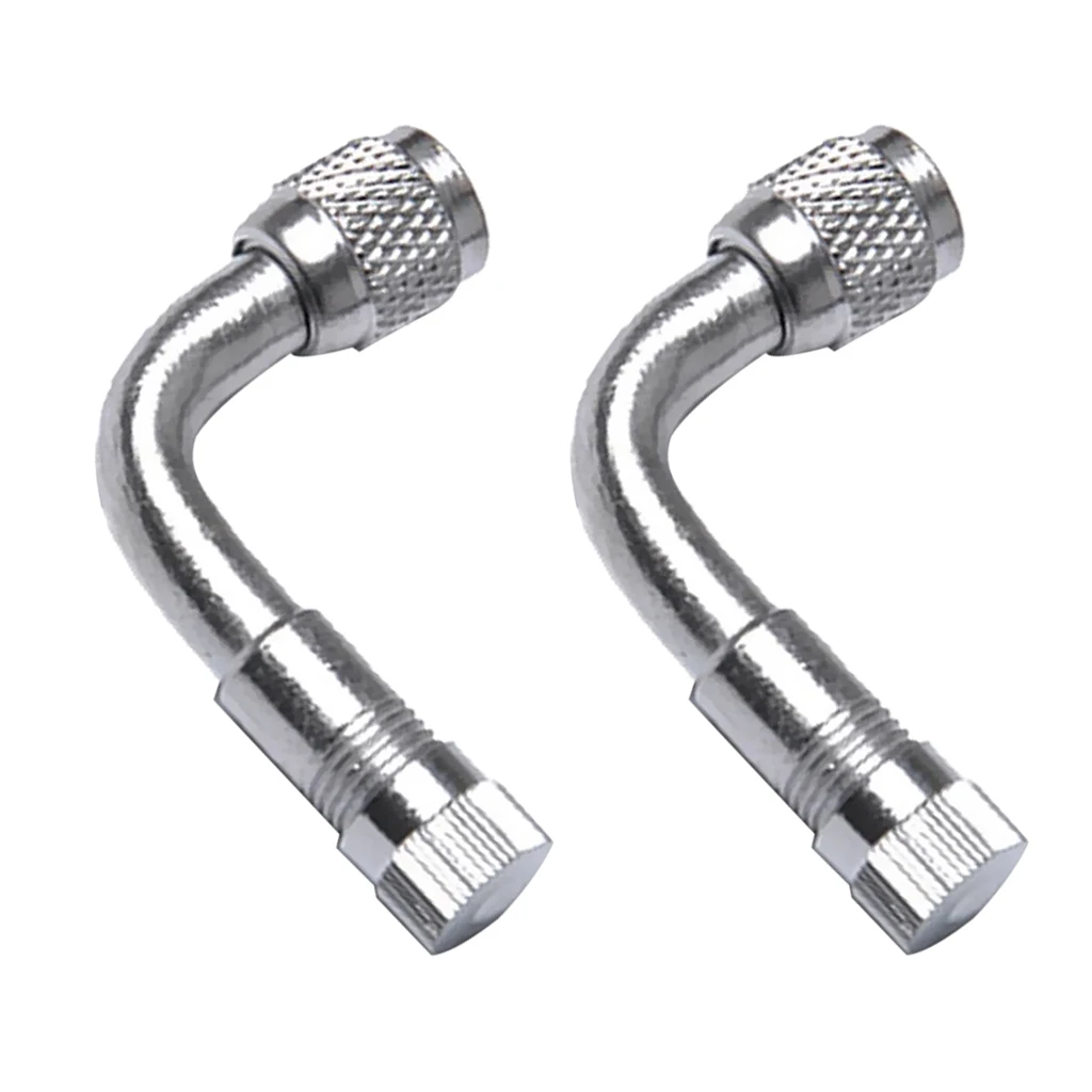 1 Pair 90 Degree Air Tyre Valve Schrader Valve Stem & Extension Adapter For Car Truck Motorcycle Motor 1.6'' Copper+Chrome 