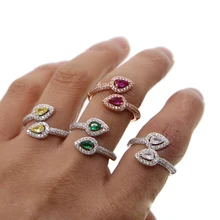 Многоцветный Циркон, висячие кольца, серебристый цвет регулируемый размер, кольцо для женщин, красные, зеленые камни, женское маленькое изящное кольцо для открытия