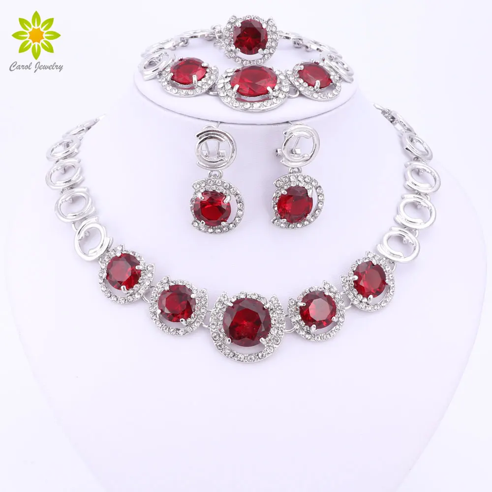 

Women Jewelry Sets Silver Plated Fashion Necklace Earring Ring Sets Crystal African Costume Nigerian Woman Wedding Accessories