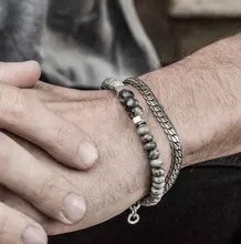 NAIQUBE grano pulsera hombres 2018 nueva moda clásica Simple grano de piedra encanto pulseras para hombres regalo de la joyería(China)