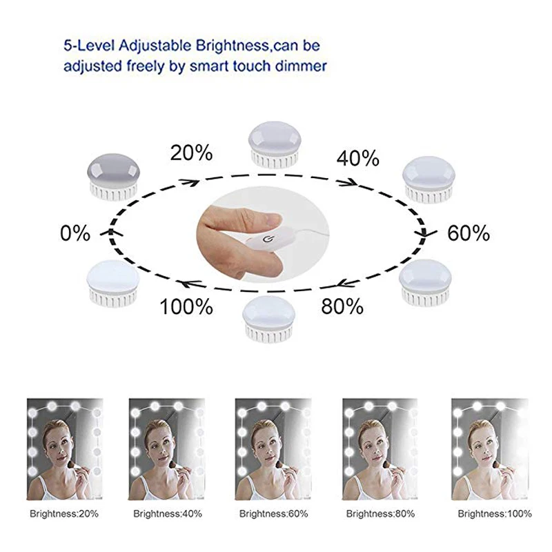 Голливудский стиль светодиодный подсветка косметического зеркала комплект с лампочки с регулировкой силы света освещение трубчатое приспособление для макияжа зеркало туалетный столик