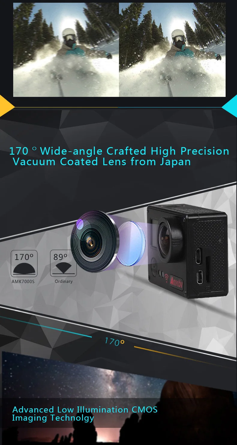 Amkov AMK7000S 4K Ultra HD 2 inches TFT WiFi Action Camera DV with Sunplus 6350M SPCA6350 OV4689 Image Sensor 170 Degree View Angle Remote Control Watch