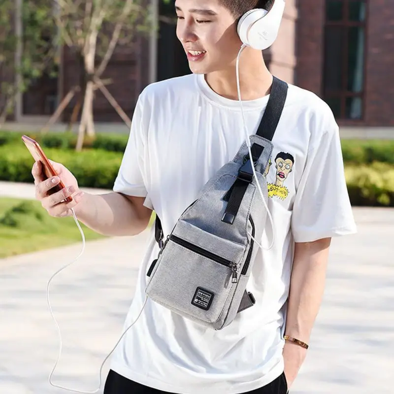 Running Men Women Sling Bags Chest Pack Crossbody Bag with USB Charging