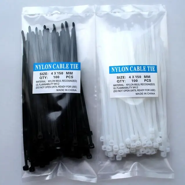 100pcs Nylon Cable Tie 4x150mm White/ Black Color Self locking Plastic
