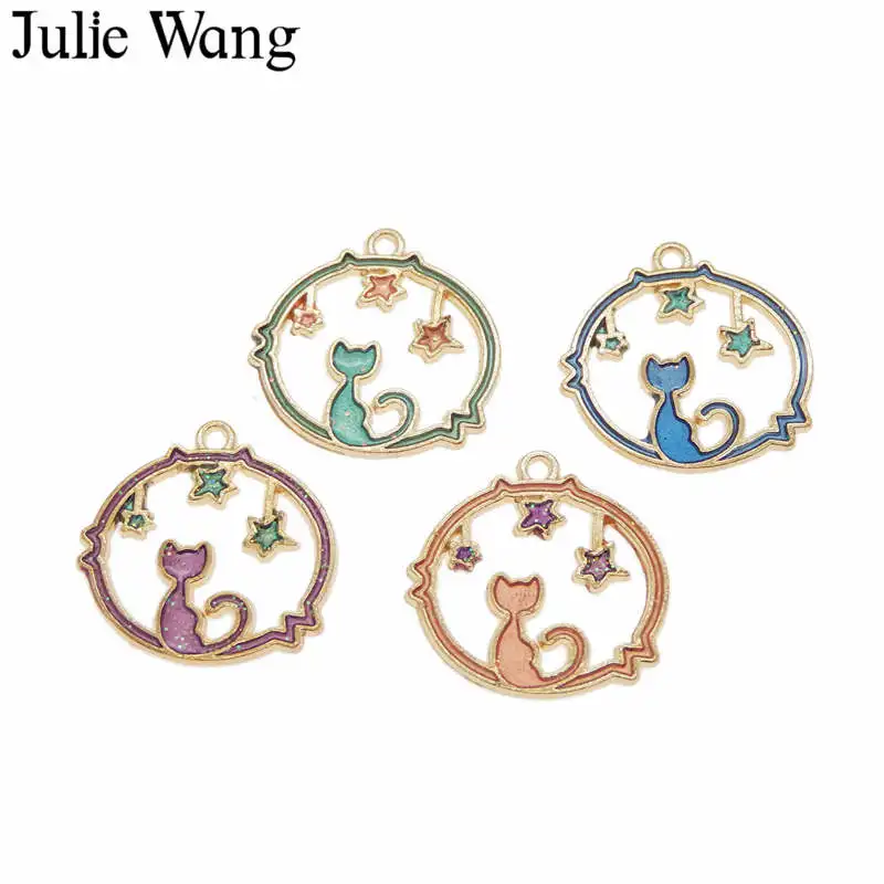 Julie Wang 4 шт. эмалированная Золотая основа в виде котенка для ожерелье с кулоном