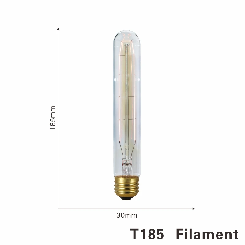 Электрическая лампочка эдисона светильник лампочка E27 220 В 40 Вт ST64 A19 G80 G95 T10 T45 T185 Ретро лампа накаливания ампулы лампы Винтаж ламп Эдисона - Цвет: T185 filament